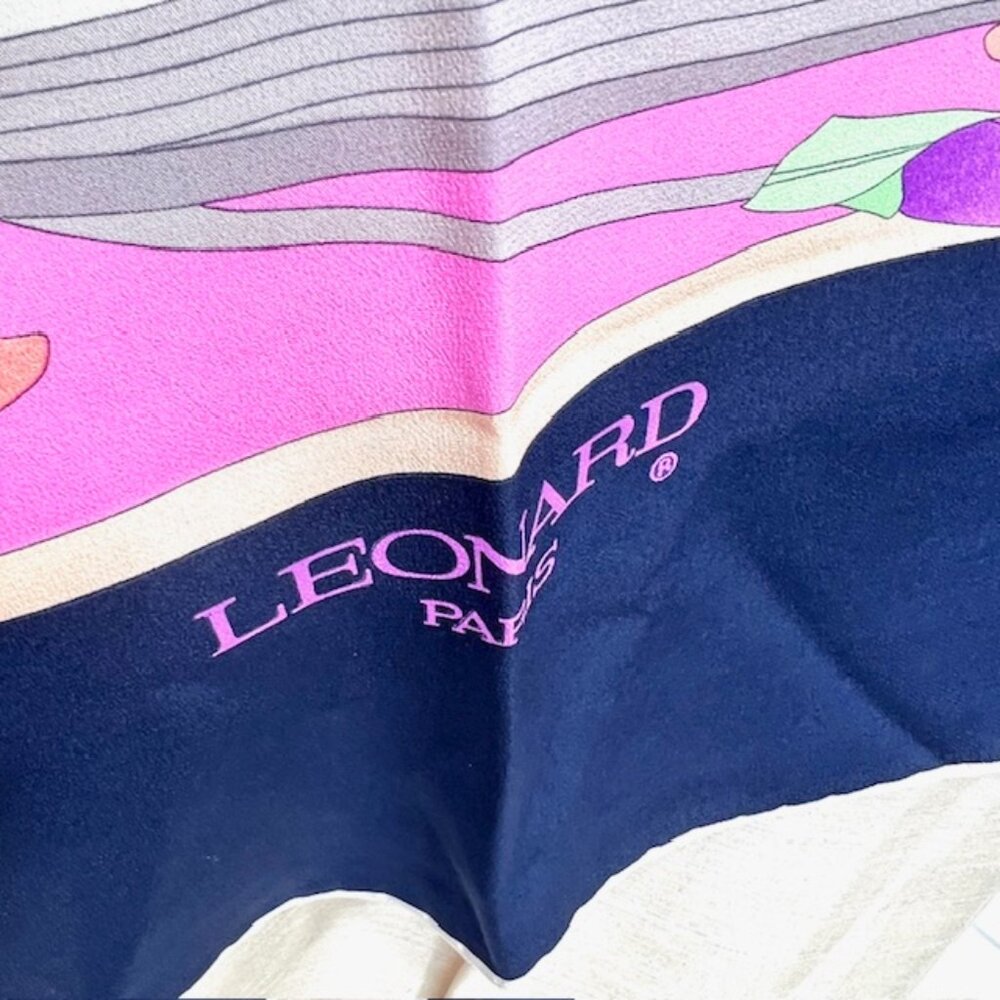 Leonard Paris 100% Silk Scarf 33" Ivery Blue pink purple green floral (79 - Picture 8 of 12